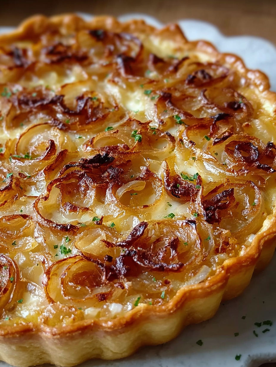 Une tarte aux pommes et au chocolat, avec une pâte brisée et des pommes caramélisées, est servie sur une table.