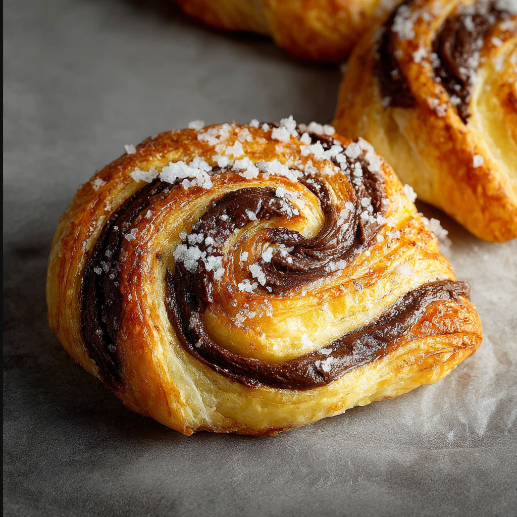Des feuilletés au Nutella sur une plaque de verre.