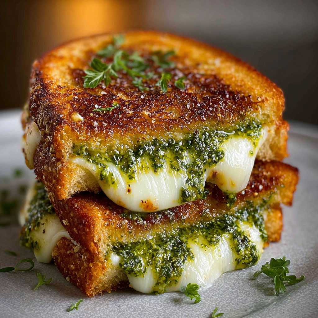 Une sandwich de fromage et herbes, avec des herbes vertes sur le dessus et le dessous.