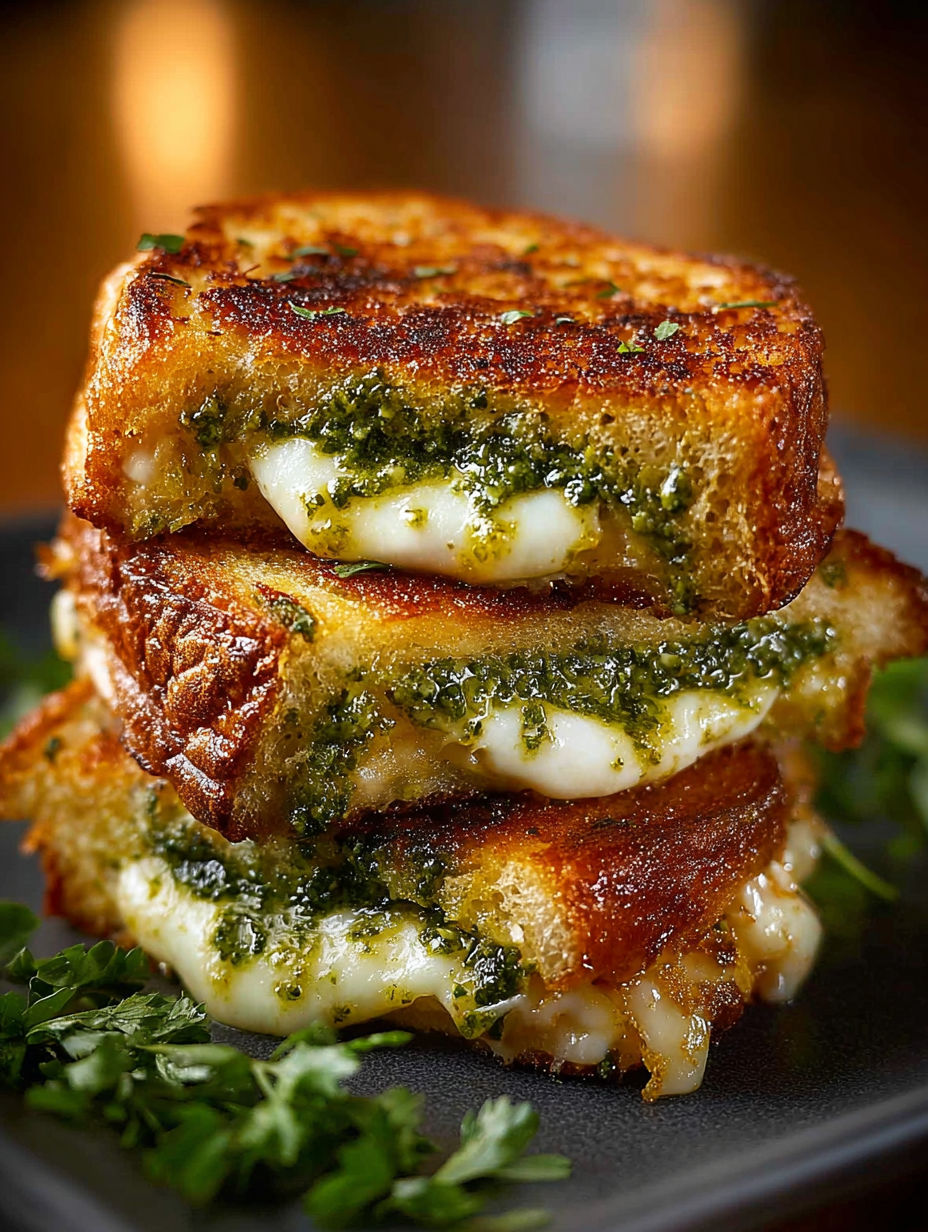 Une pile de sandwichs au fromage et à la menthe, prêts à être mangés.