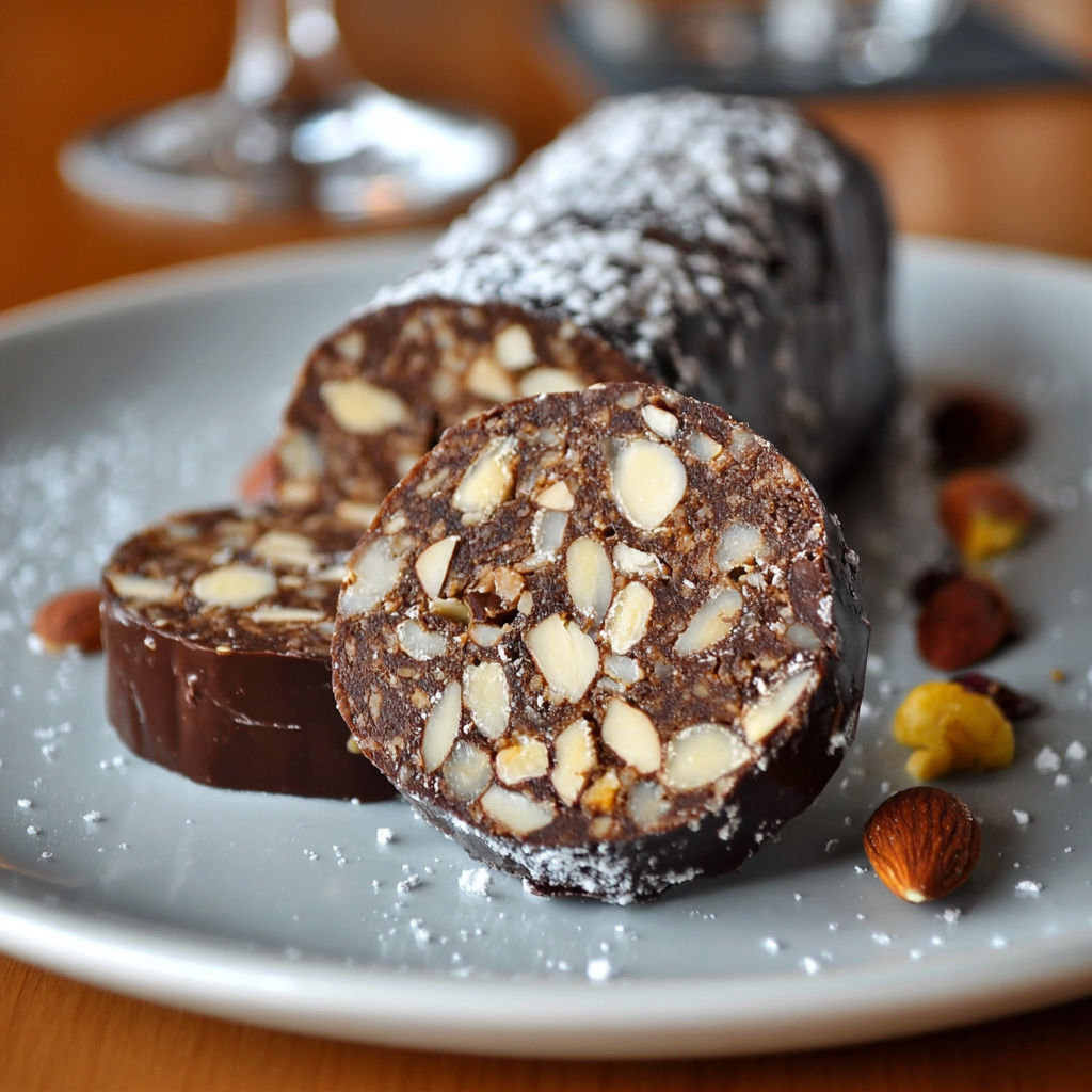 Une portion de chocolat au beurre de noix et almonds, accompagnée d'une bouteille de vin.