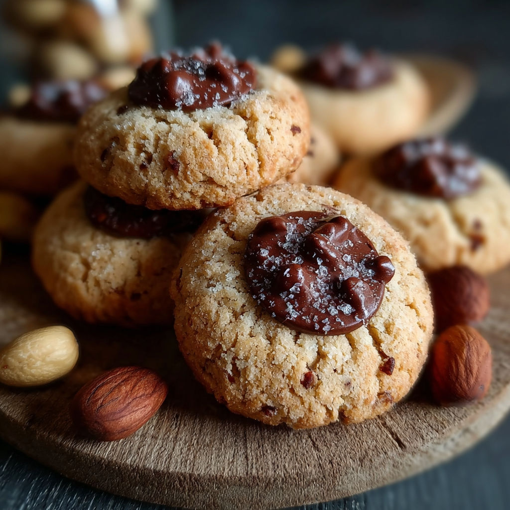 Une recette de cookies d'amande avec une goutte de chocolat sur le dessus.