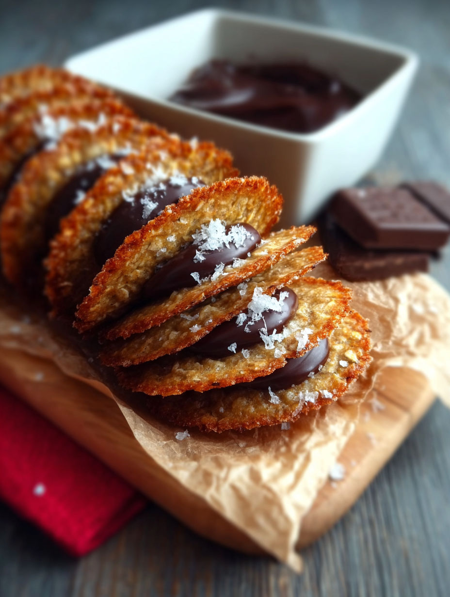 Une pile de galettes suédoises à l'avoine et au chocolat sur une table.