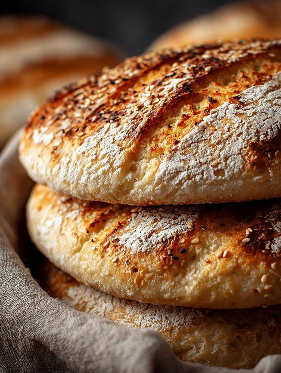 Une pile de pains de campagne grillés, avec des grains de café sur le dessus, dans un bol.