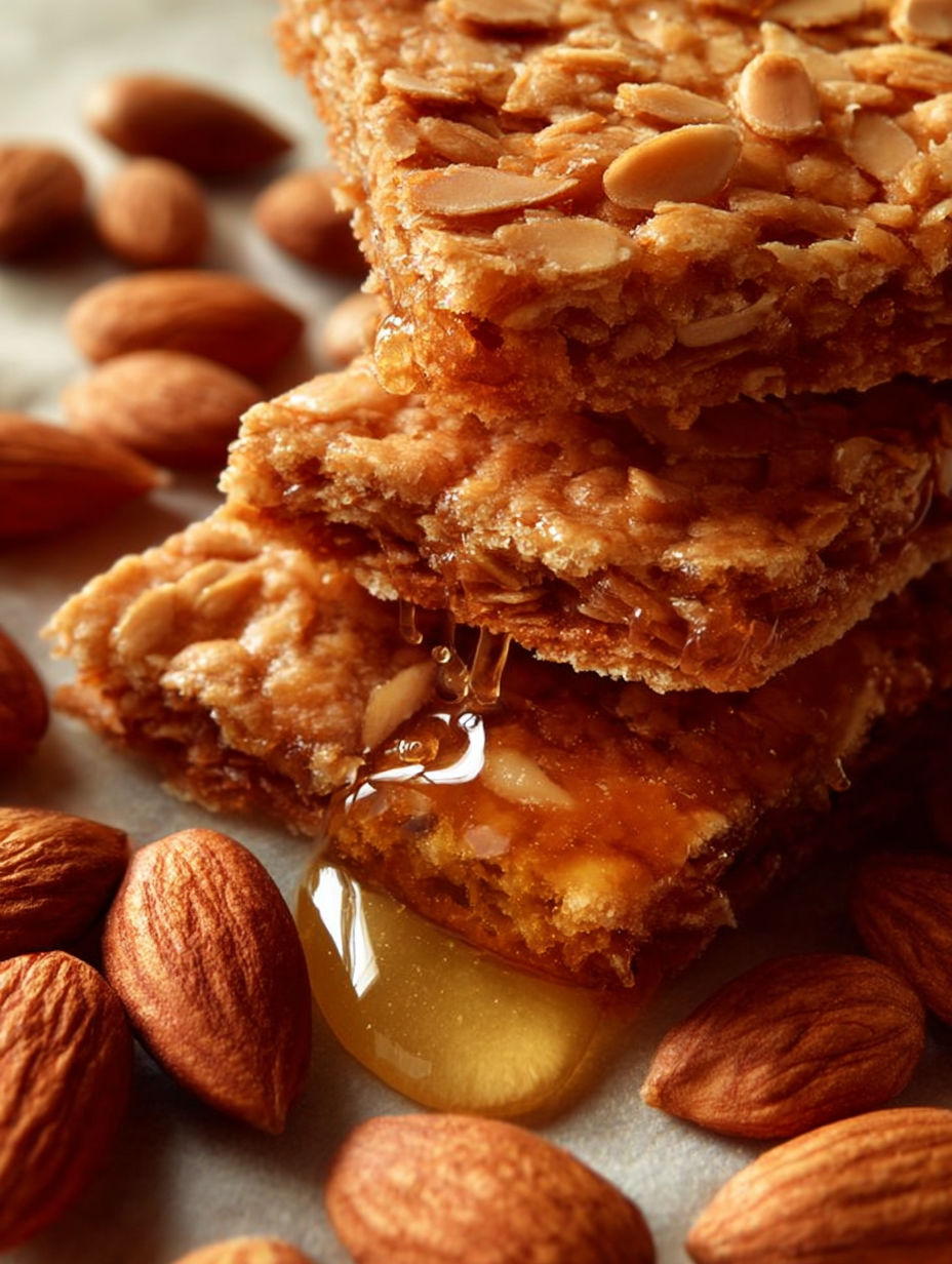 Une barre de biscuits trempée dans du miel et des noix.