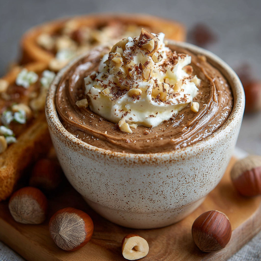 Une tasse de crème noisette sur un plateau avec des noix et des graines de noix.