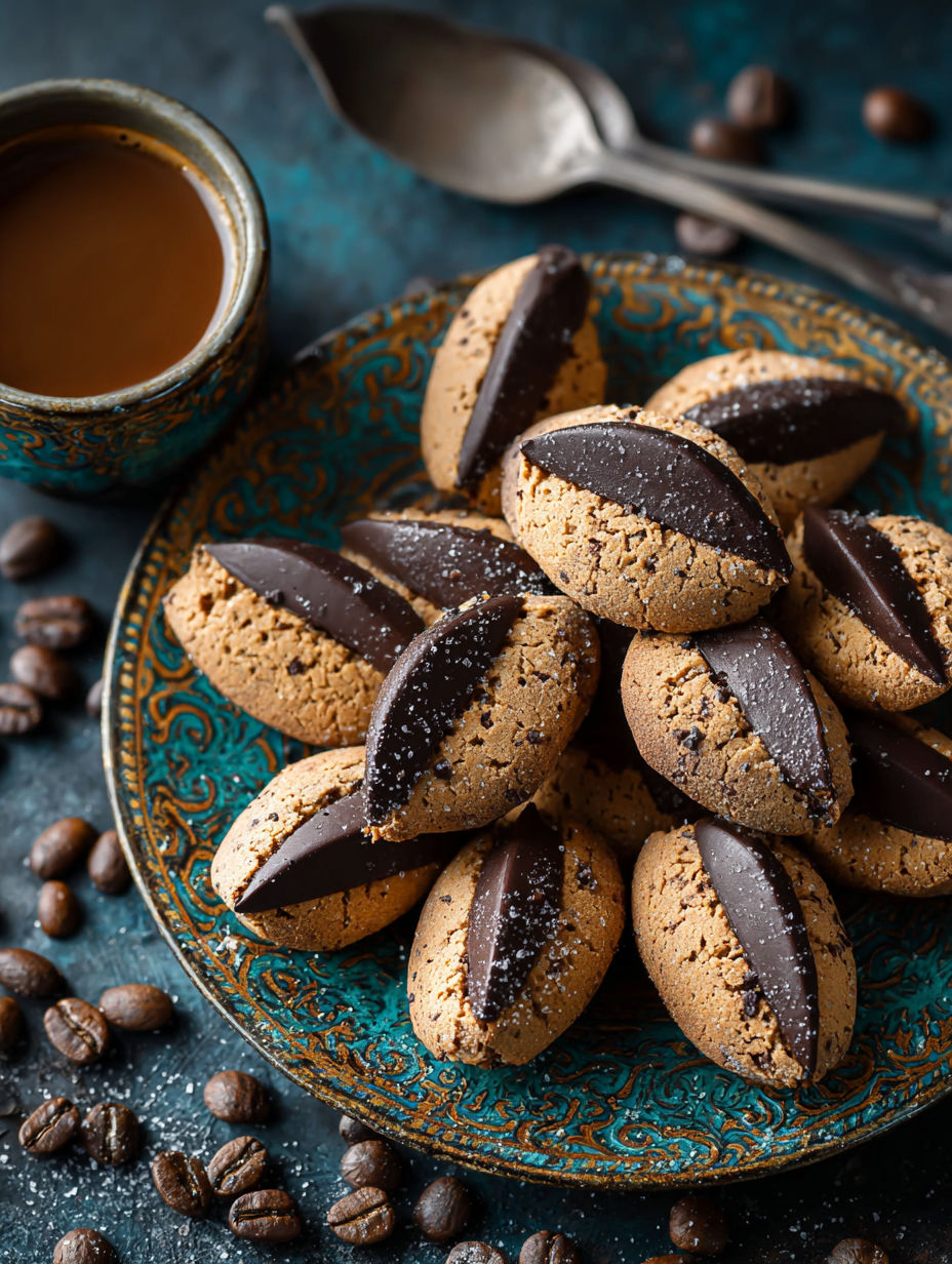 Une tasse de café accompagne des cookies sucrées et salées, offrant une expérience de dégustation enrichie.