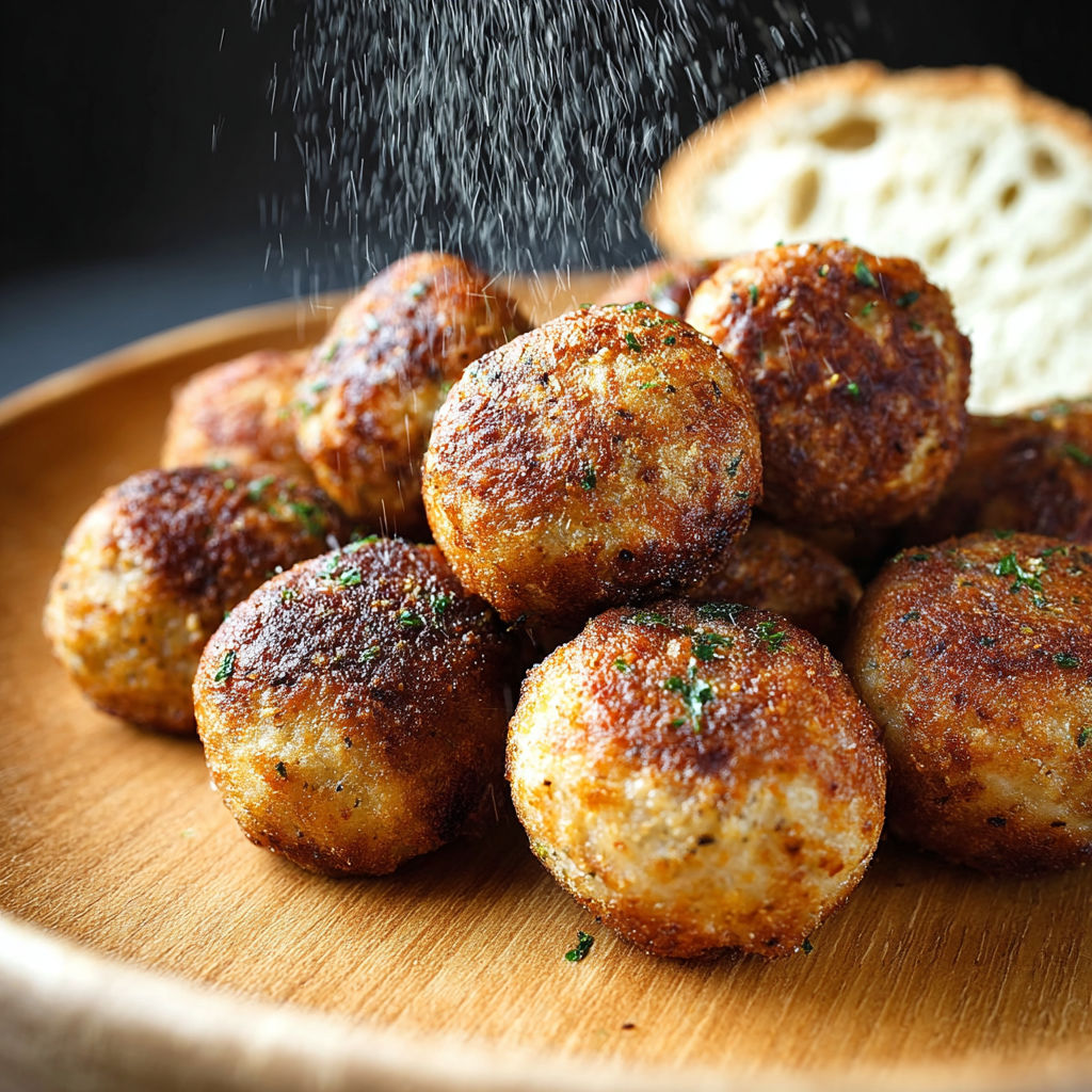 Une recette anti-gazpi de pain polpette di pane est servie sur un plateau de bois.
