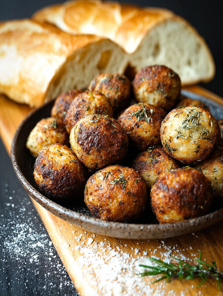 Une recette anti-gazpi de pain polpette di pane est servie sur un plateau.