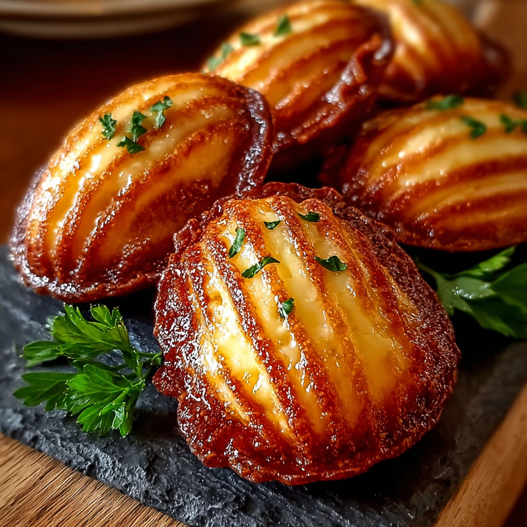 Madeleines Fondantes au Reblochon et Bacon, une recette savoureuse avec des pommes de terre et du bacon.