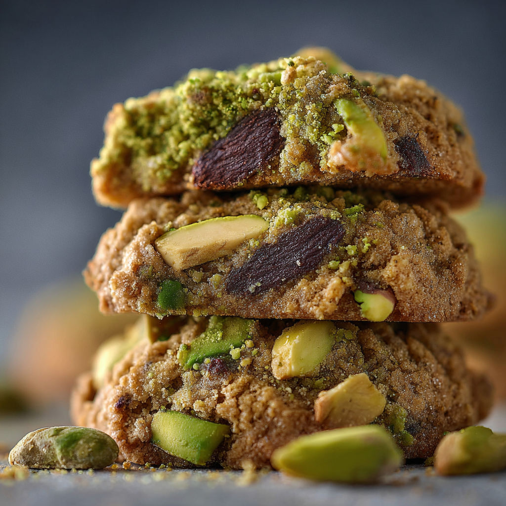 Une pile de biscuits à la menthe et aux noix, avec des amandes et des noix de cajou, est servie sur une table.