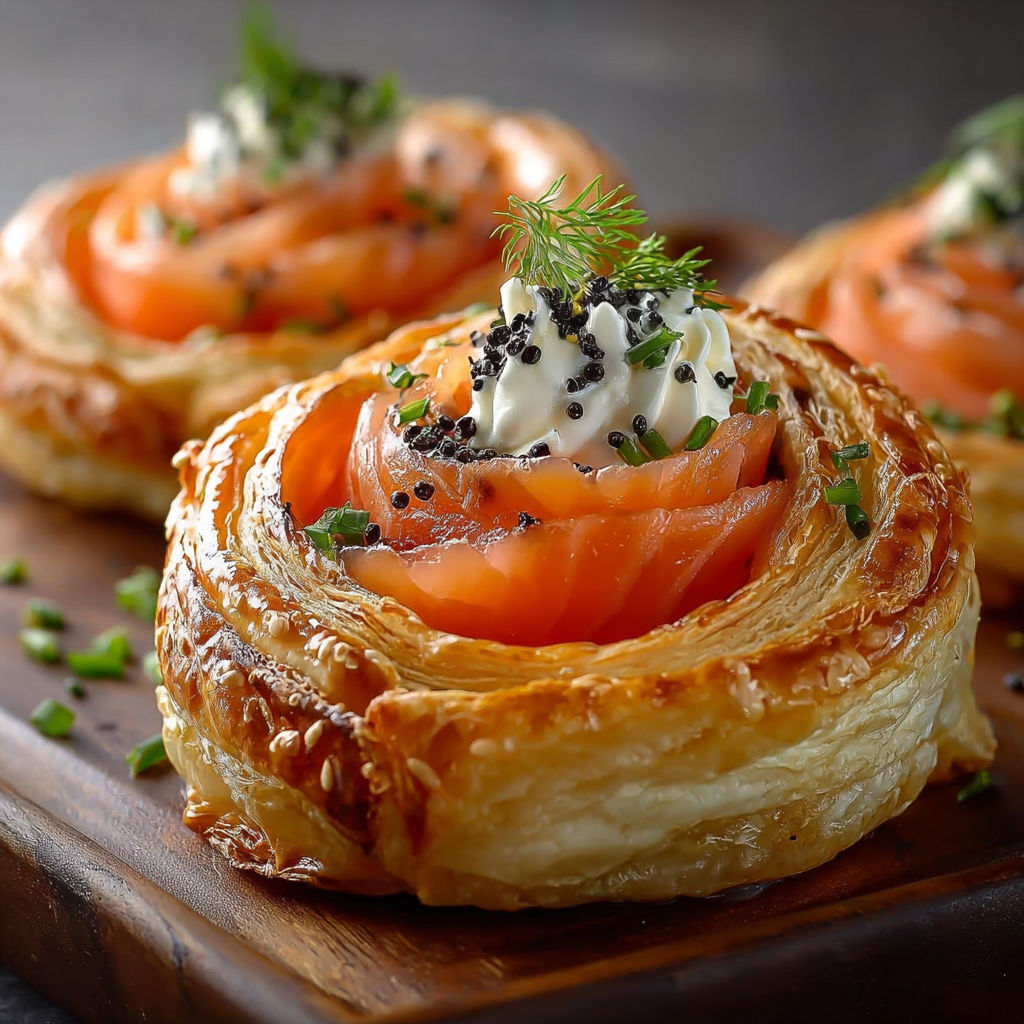 Roulés feuilletés saumon fromage, une recette savoureuse et délicieuse.