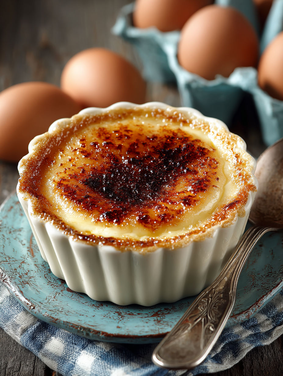 Une tarte aux œufs au lait à l'ancienne est servie sur un plateau.