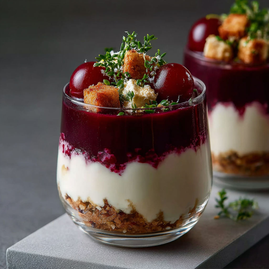 Une tarte aux cerises et au yaourt dans un verre.