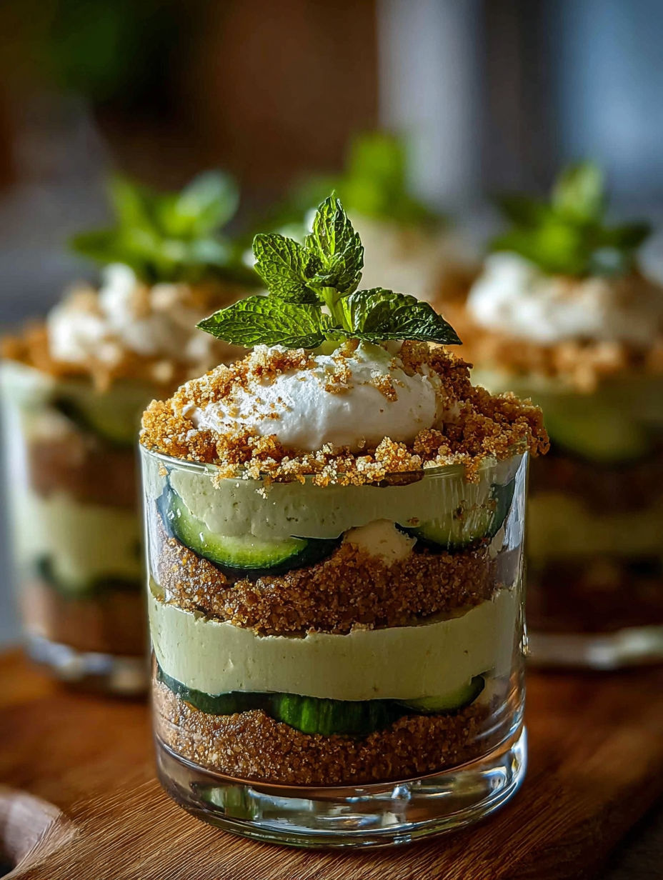 Une tarte aux cucumbers et à la menthe, avec une garniture de menthe fraîche.
