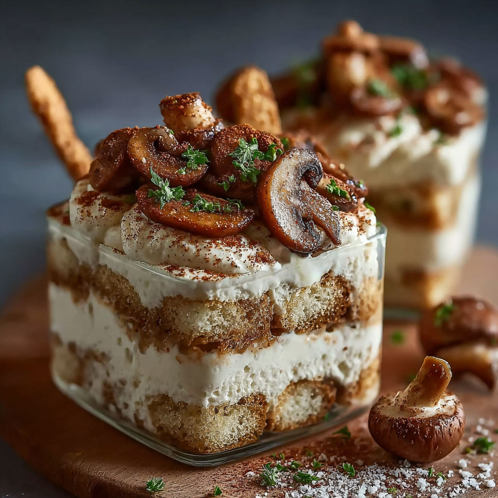 Une délicieuse tarte salée aux champignons et parmesan, accompagnée de crèmeux et croquants.