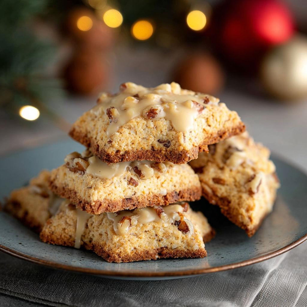 Biscuits de Noël Suisses aux noix, une recette suisse, est servie sur un plateau en verre.