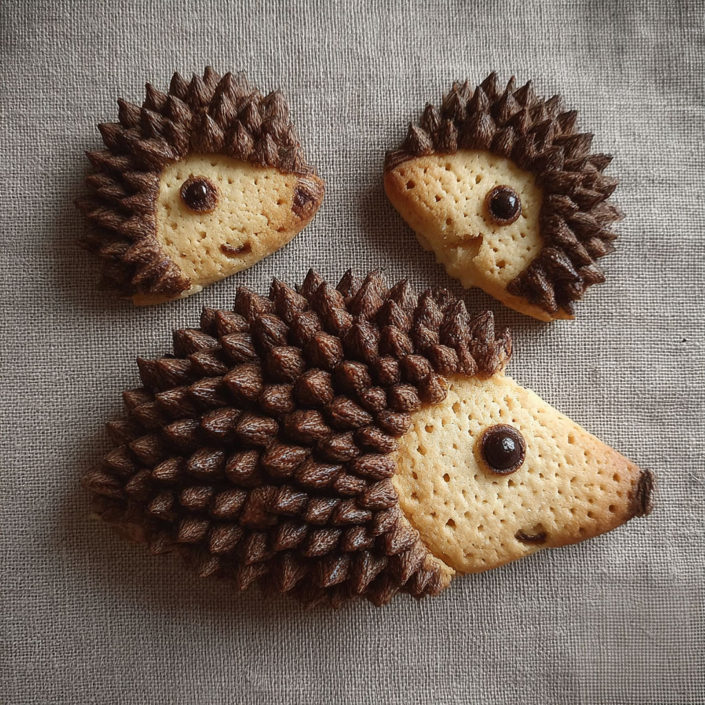 Des mini sablés hérisson sont présentés sur une table.