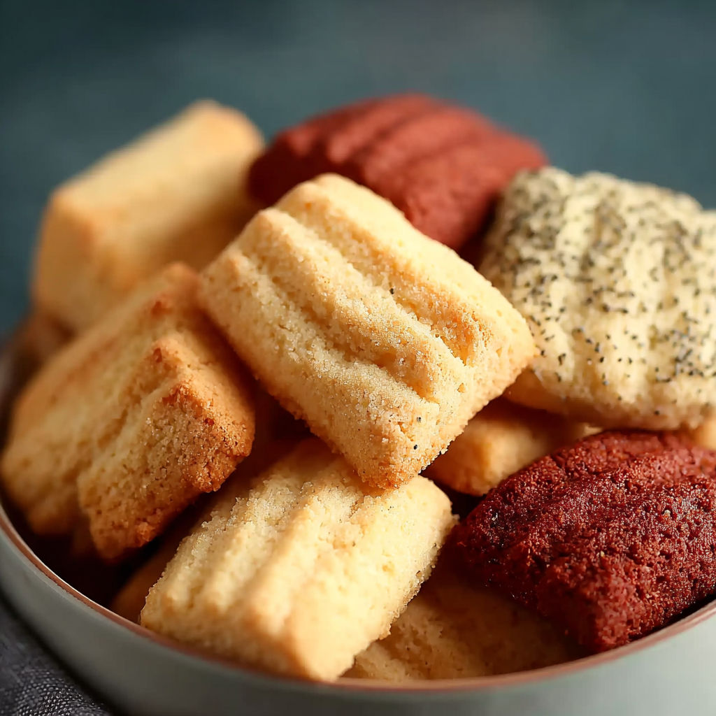 Un plat contenant des biscuits faits maison, avec des variétés de couleurs et textures.