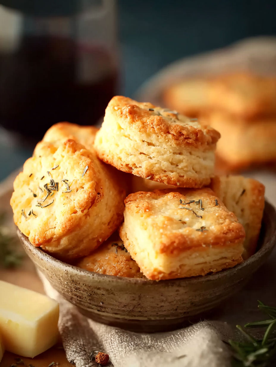 Une assiette de biscuits faits maison, avec une touche de thymes, est servie dans un bol.