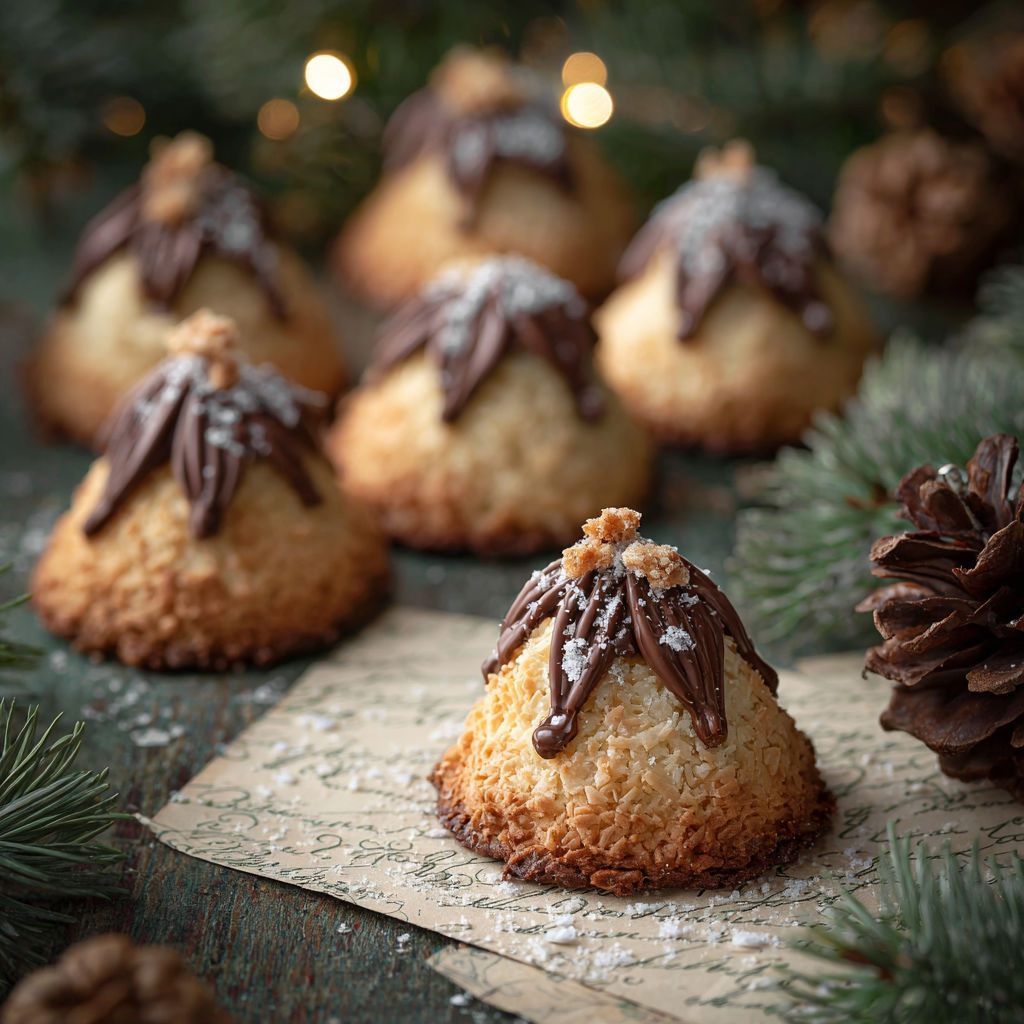 Découpez des pains de mie en forme de cones et saupoudrez-les de sucre et de cacao.
