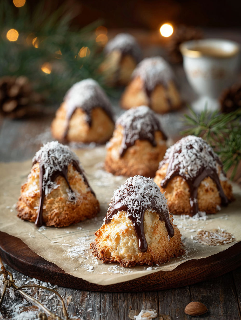 Découpez des pains de mie en forme de cones et saupoudrez-les de sucre et de chocolat.
