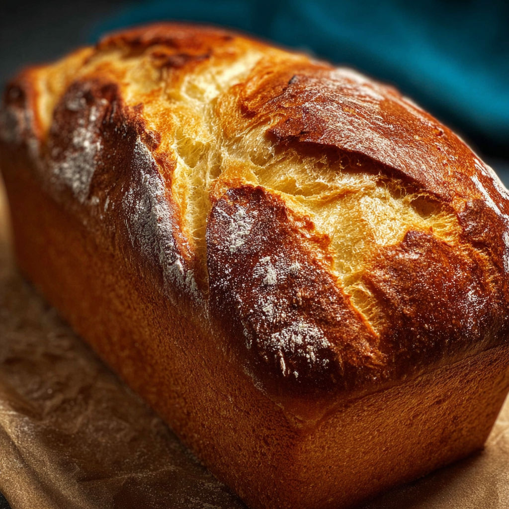 Une baguette de pain brioché au yaourt, avec des crumbles de beurre et des grains de sel.