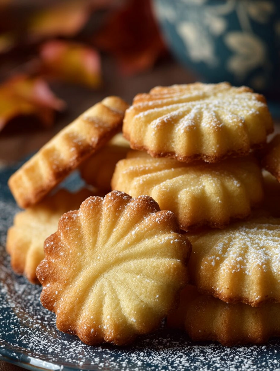 Une pile de biscuits au beurre et sucre, avec des grains de sucre sur le dessus.