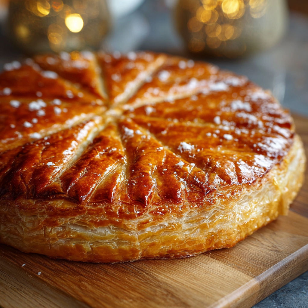 Une tarte au citron est servie sur un plateau en bois.