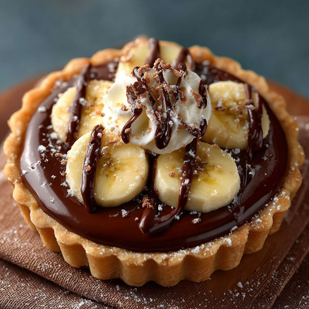 Une tartelettes Choco-Banane est servie sur un plateau.