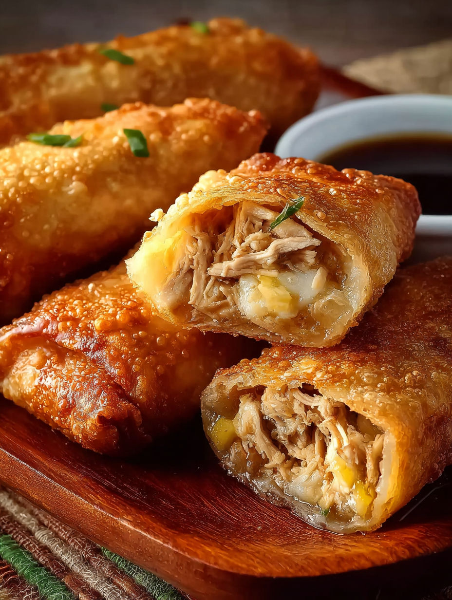 Des crêpes au poulet, sauce au soja, et herbes fraîches.