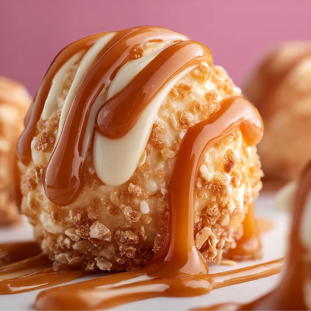 Une tarte aux fruits et sauce caramelisée, avec une sauce caramel et des fruits sur le dessert.
