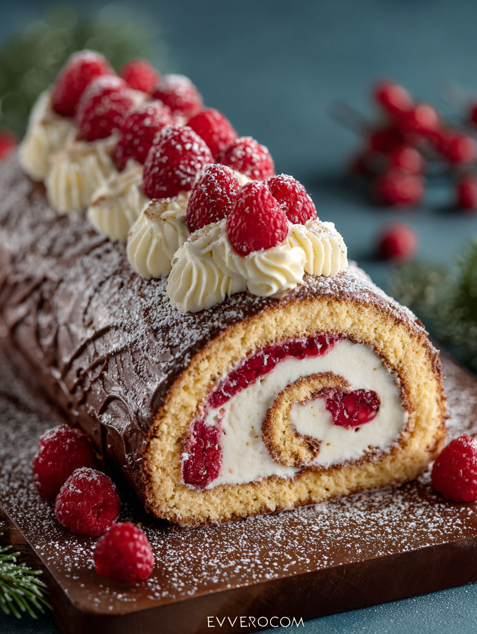 Une délicieuse tarte aux fraises en spirale, garnie de fraises rouges, de crème et de sucre, est servie sur un plateau.