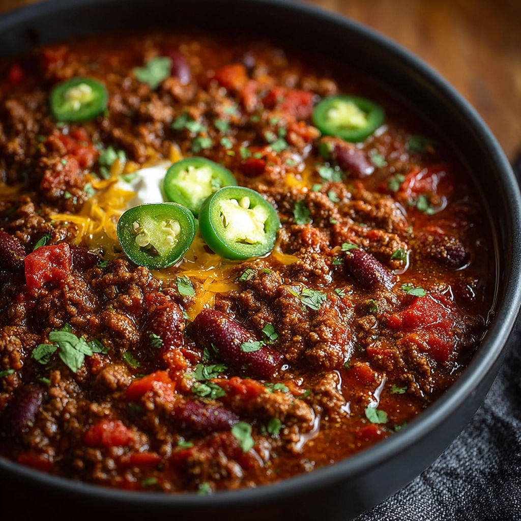 Un plat de chili protéiné élevé avec des poivrons verts et des épinards.