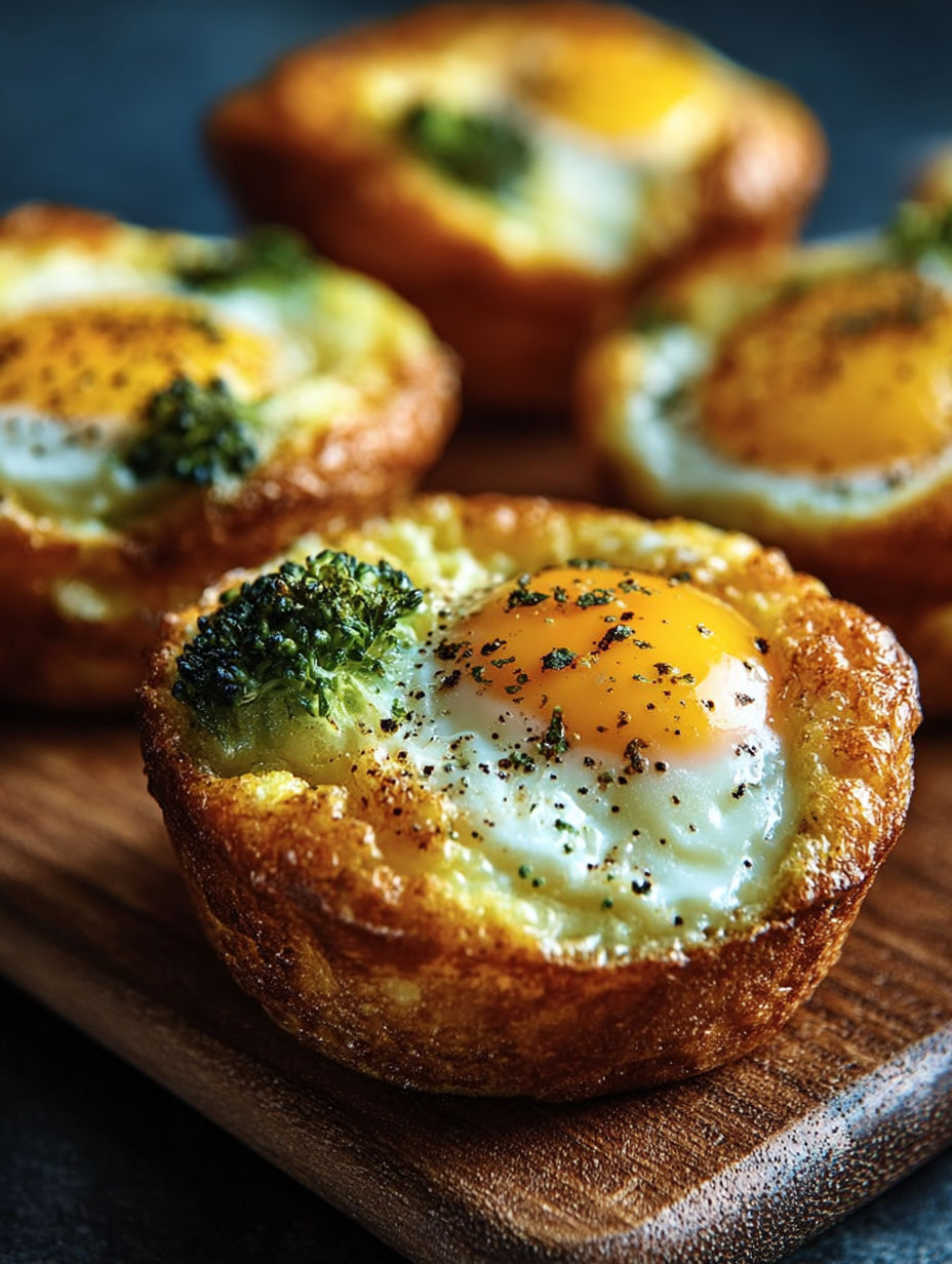 Une tarte aux œufs et brocoli, avec une sauce au fromage et une garniture de brocoli, est servie sur un plateau.