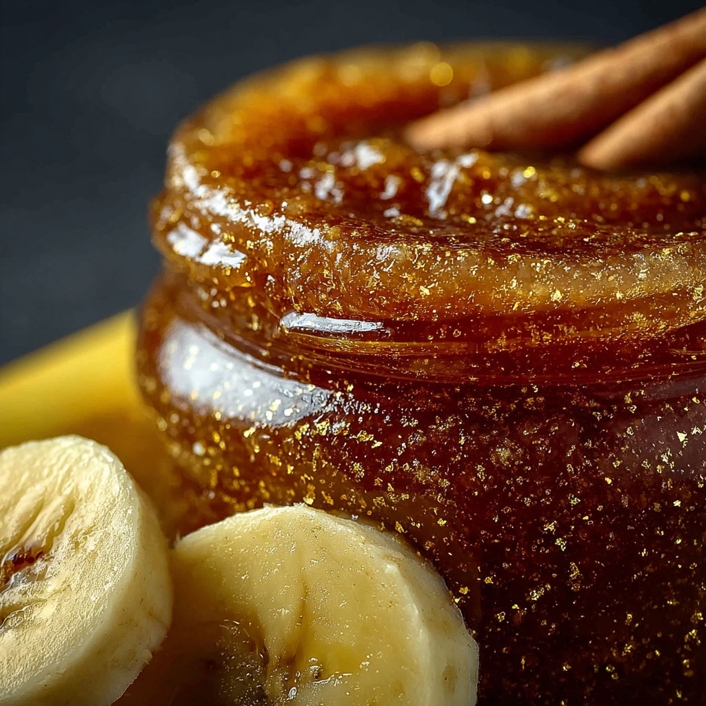 Une confiture de singe ivre est servie sur une table avec des bananes et des épices.