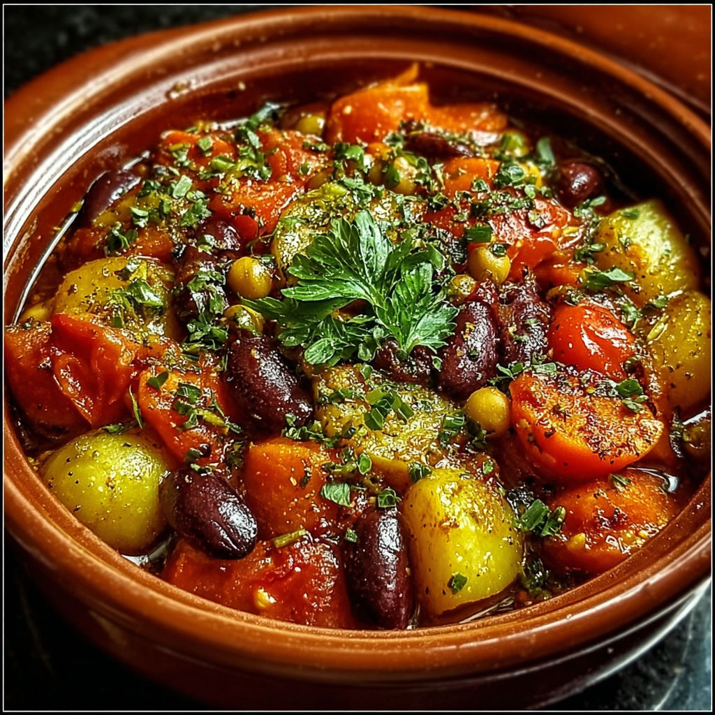 Un Tajine de Légumes Mijoté est un plat de légumes mijotés dans une casserole.