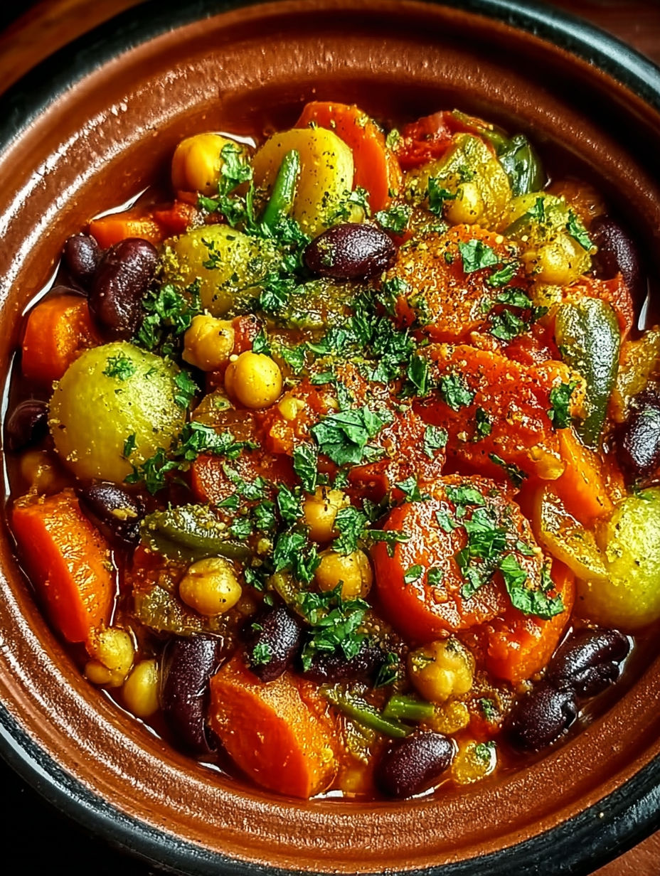 Un Tajine de Légumes Mijoté est un plat de légumes mijotés dans une casserole.
