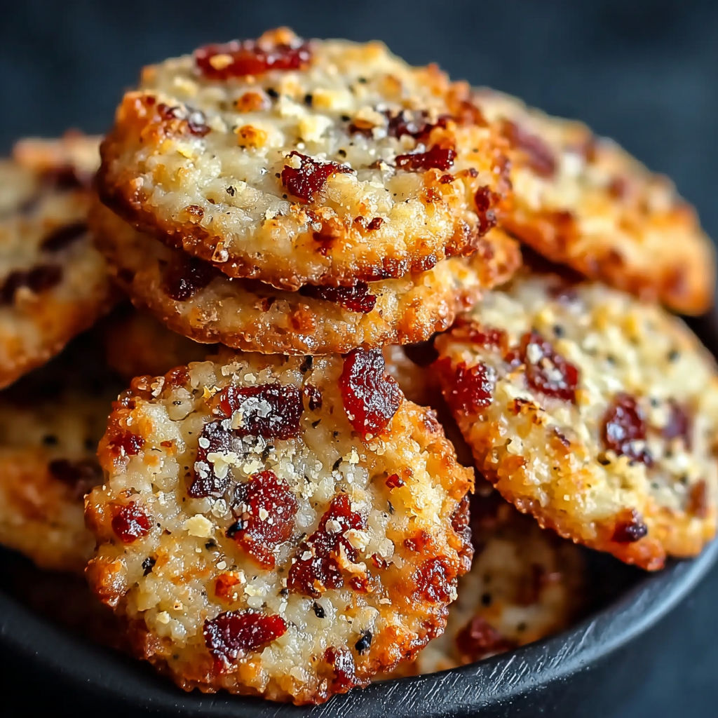 Une pile de cookies salés parmesan chorizo noix irrésistibles.