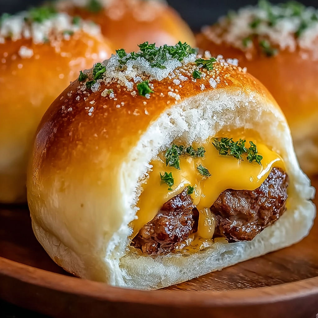 Une mini quiche au fromage et aux herbes, avec une sauce au beurre et aux herbes.