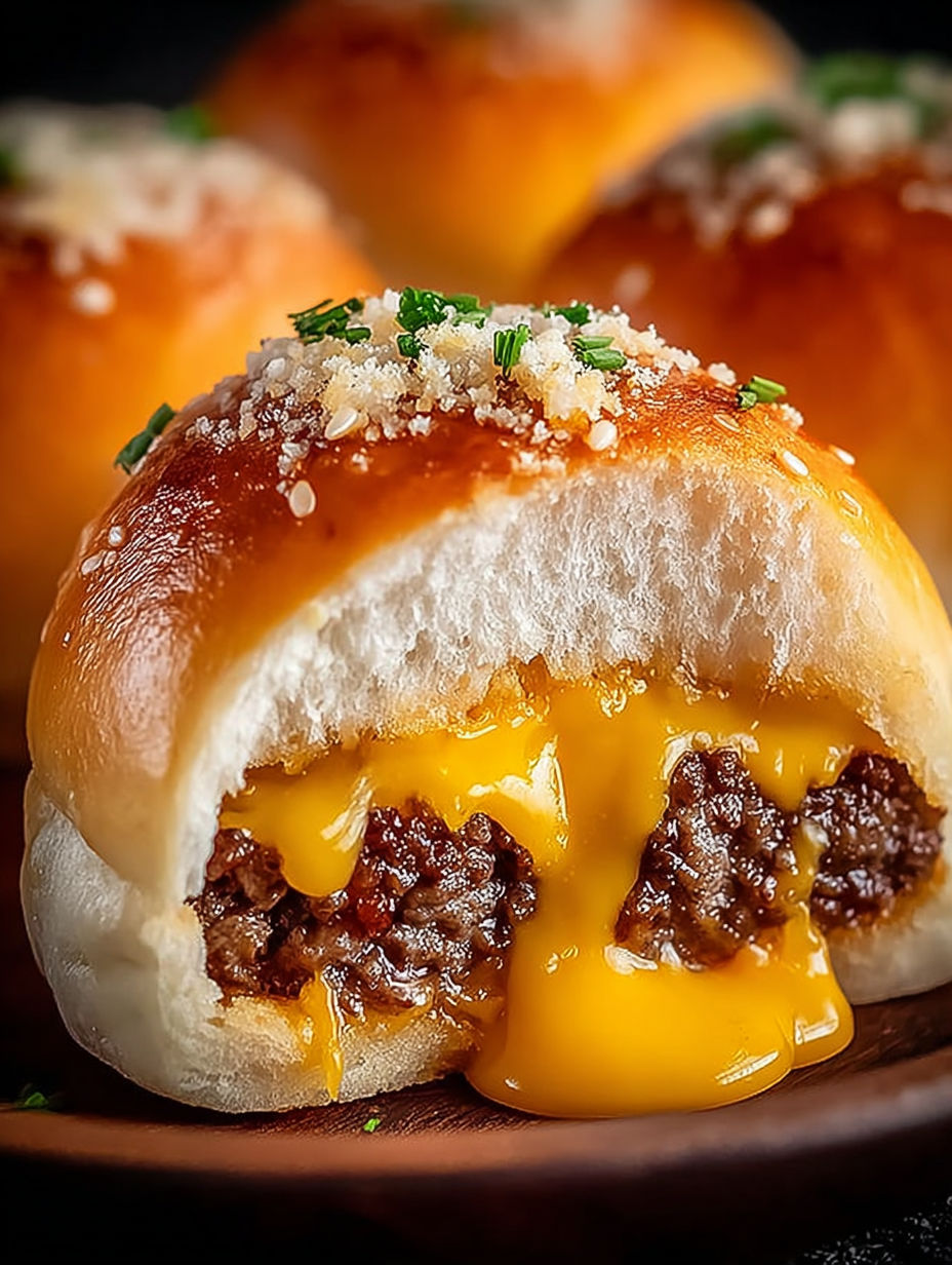 Une mini quiche au fromage fondu, avec des herbes fraîches sur le dessus.