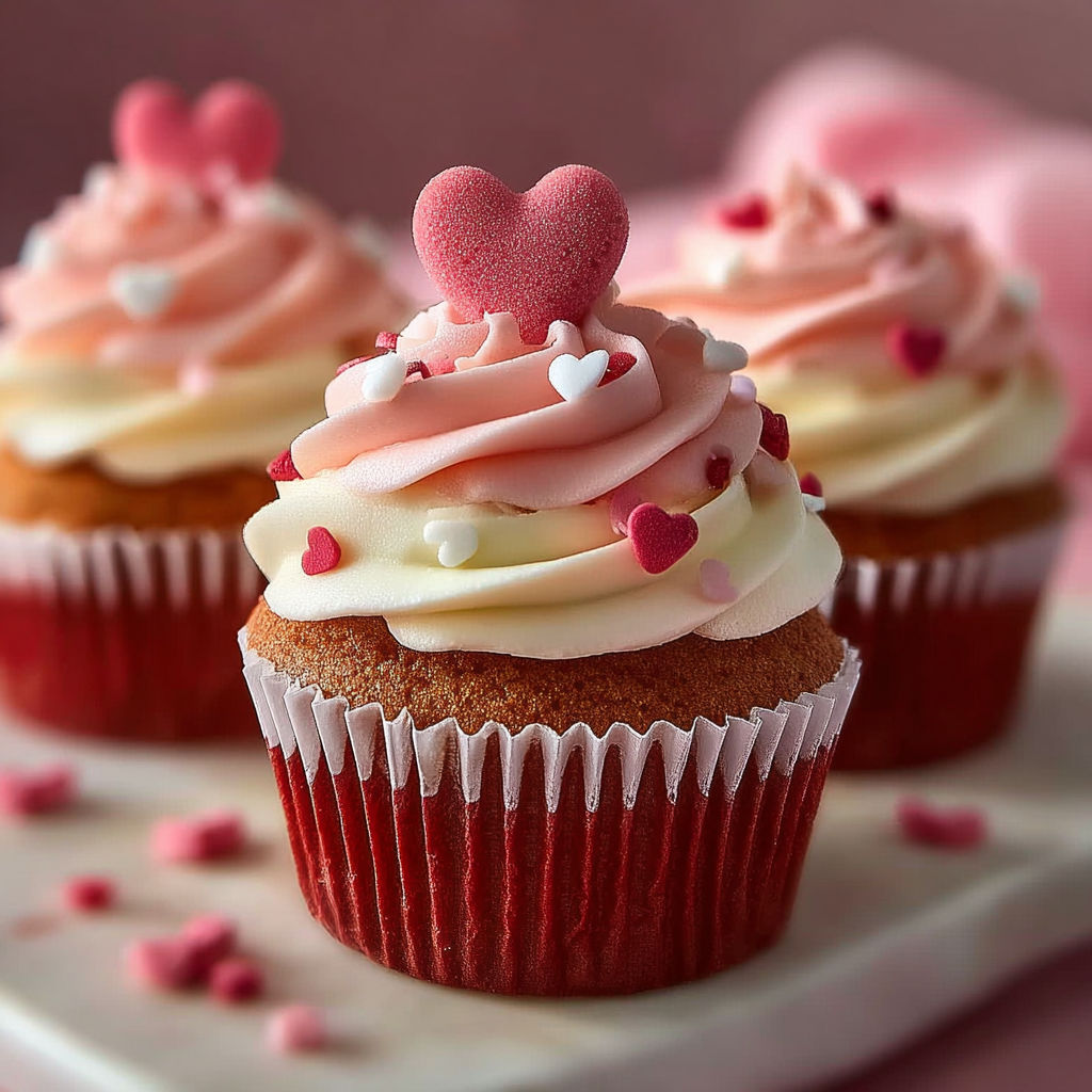 Des gâteaux amoureux avec des cœurs de chocolat sur une plaque de carton.