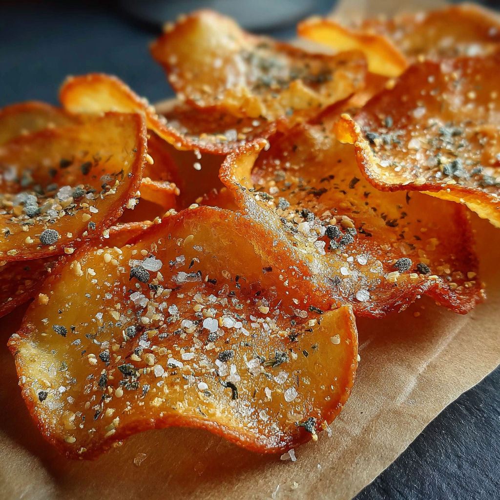Une pile de tuiles salées, également appelées chips, sur une feuille de papier.
