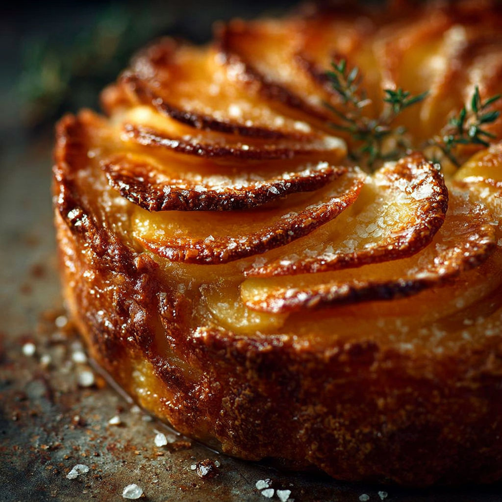 Une tarte pomme terre quiche est servie sur un plateau.