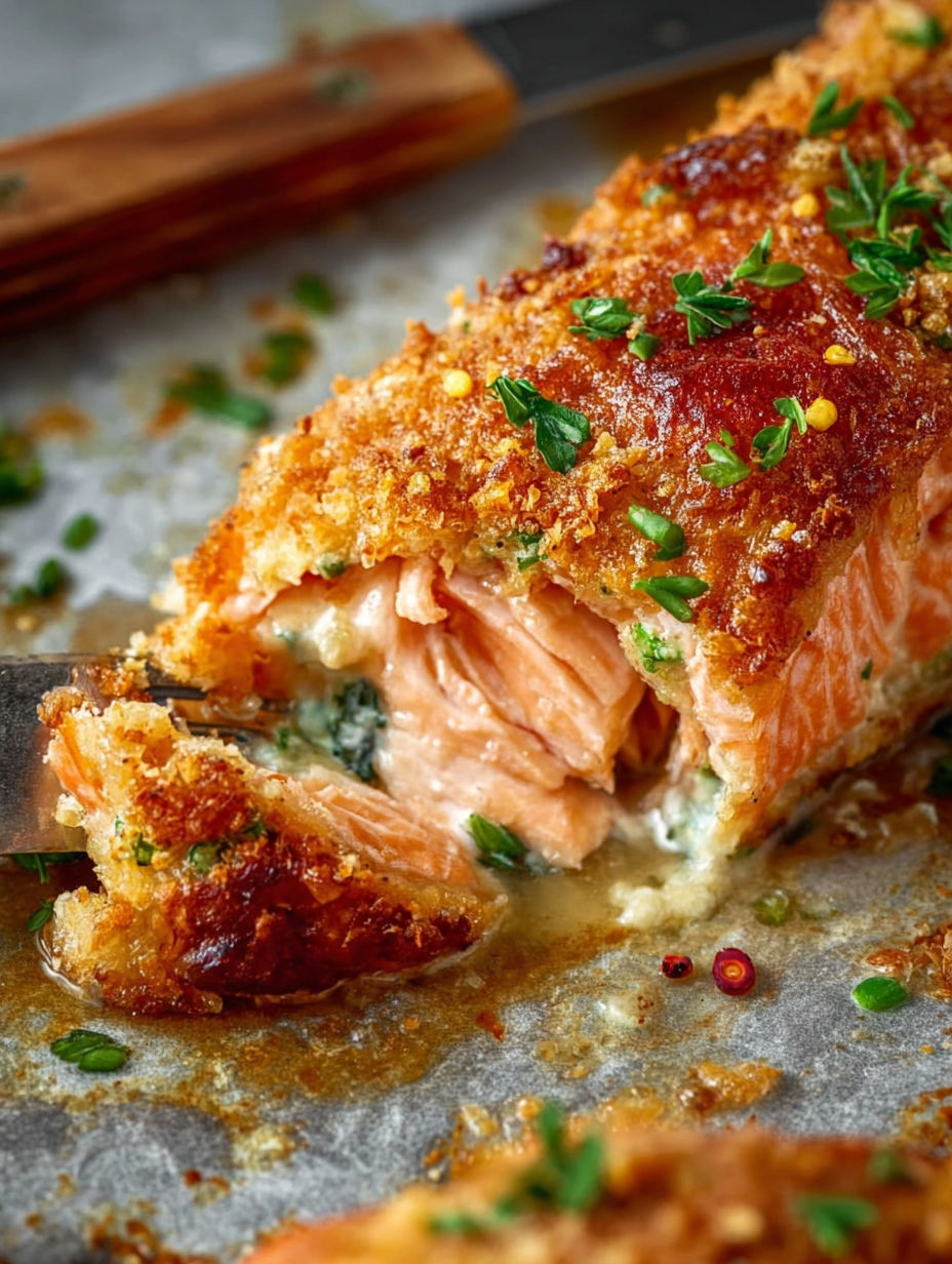 Une tranche de poisson grillé avec des herbes et des légumes, prêt à être mangé.