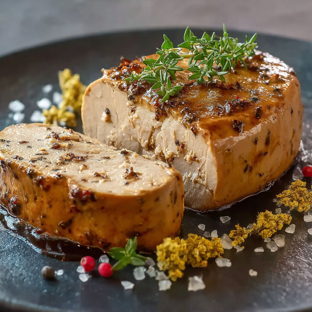 Une viande grillée avec des herbes et des épices sur un plateau.