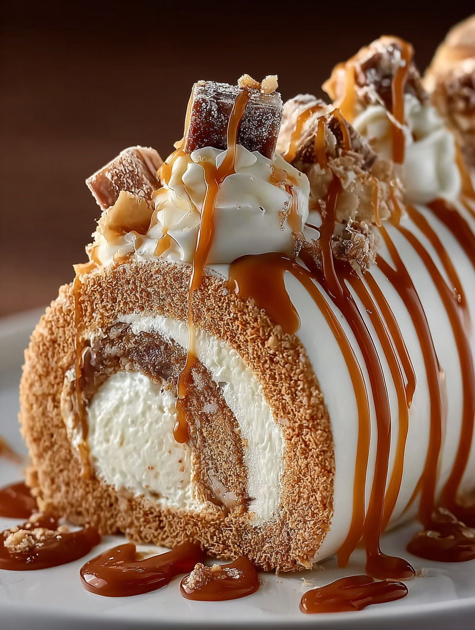 Une délicieuse crêpe sucrée garnie de caramel et de crumble de café, présentée sur un plateau.