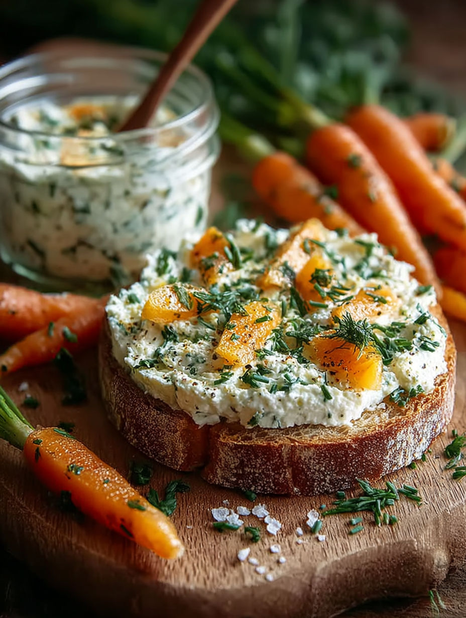 Une tartine de pain grillé avec des carottes et des légumes verts.