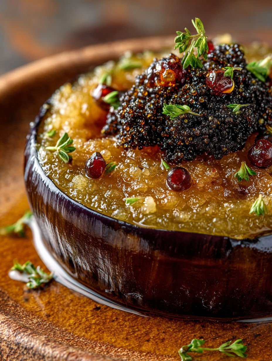 Une purée de courgette avec des épices et des herbes sur un plat.