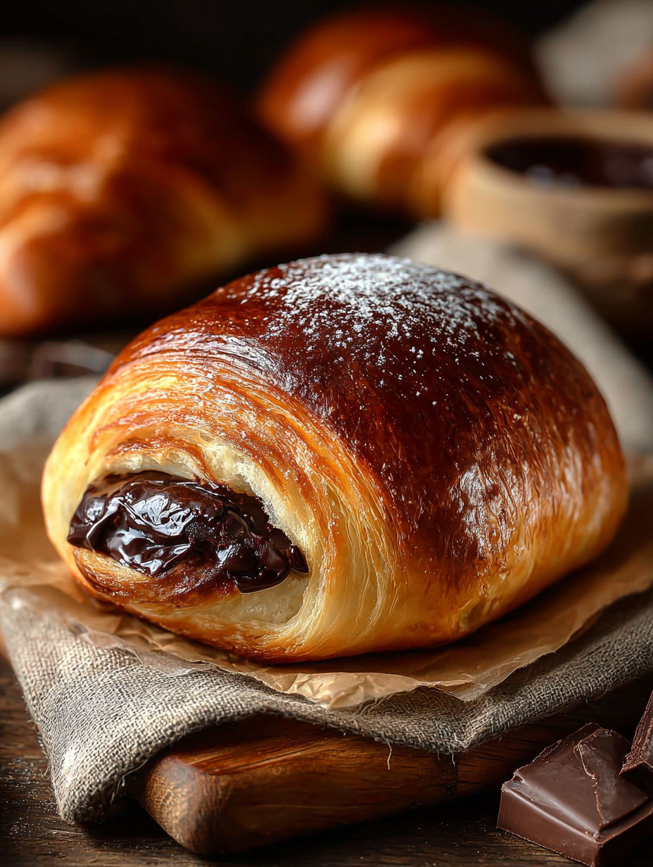 Une croissant au chocolat sur une toile.